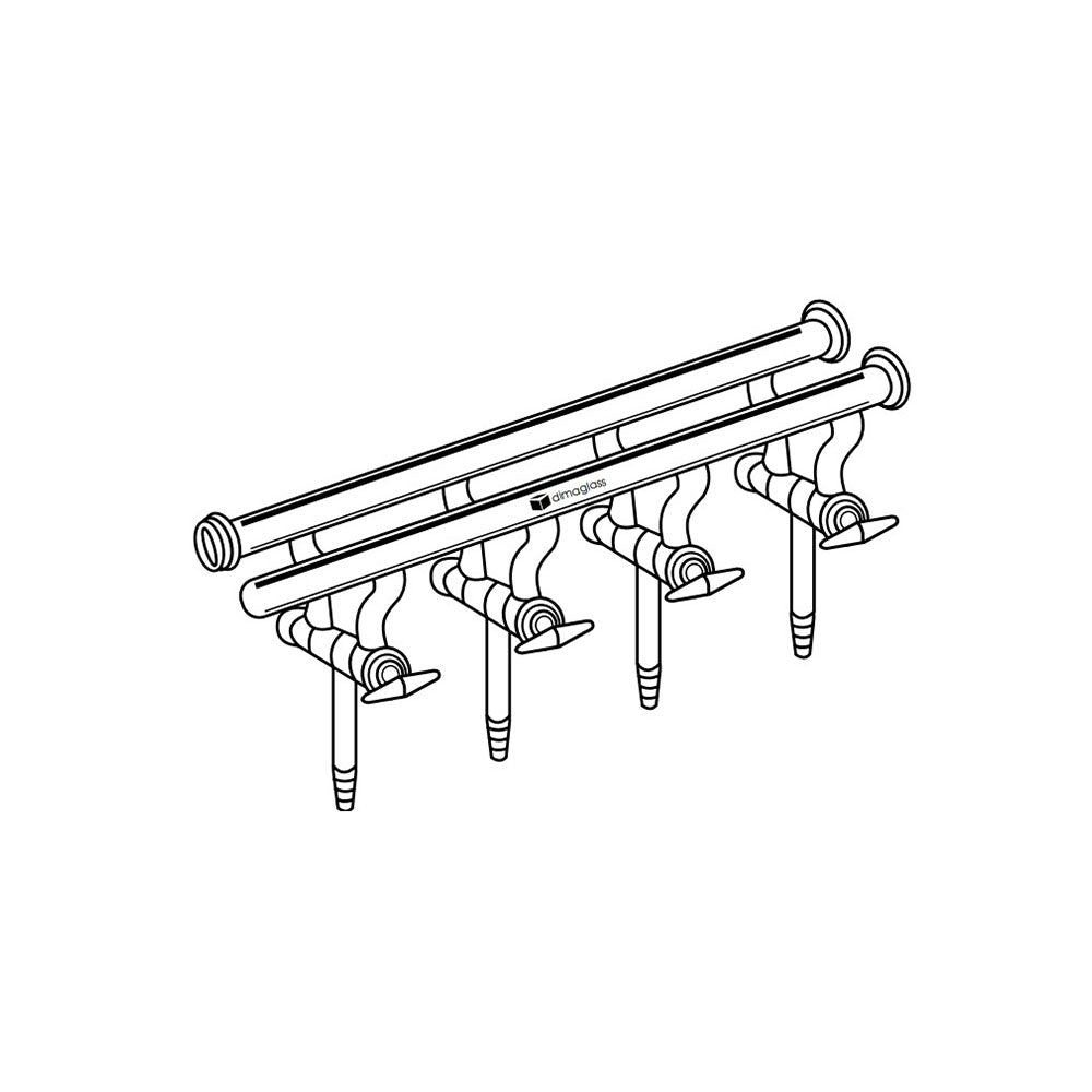 Manifold, Double, Hollow Glass Stopcocks, 35/20 Spherical Joints 3 Ports