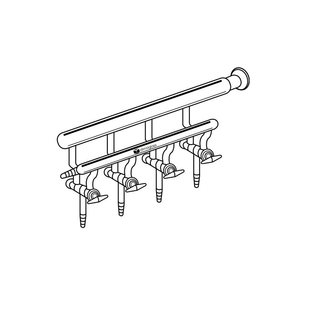Manifold, Double, Hollow Glass Stopcocks, Right Hand Side, 35/20 Spherical Joints 4 Ports