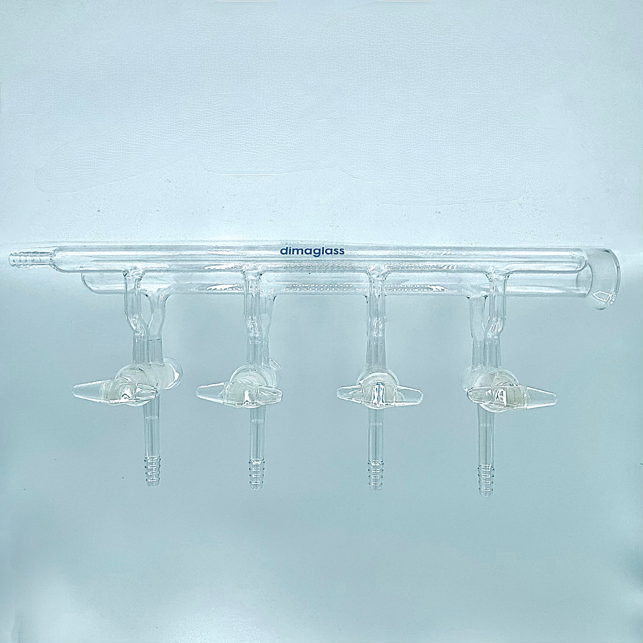 Manifold, Double, Hollow Glass Stopcocks, Right Hand Side, 35/20 Spherical Joints 4 Ports