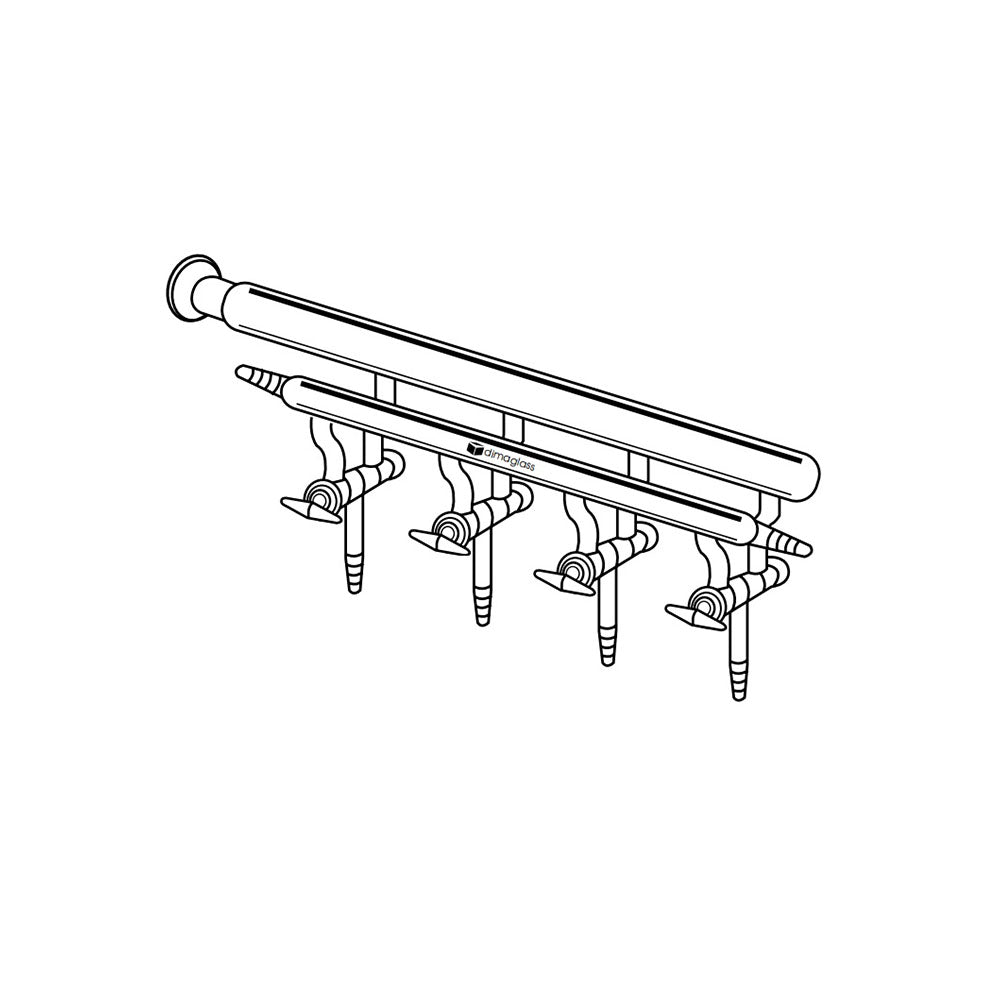 Manifold, Double, Hollow Glass Stopcocks, Left Hand Side, 35/20 Spherical Joints 4 Ports