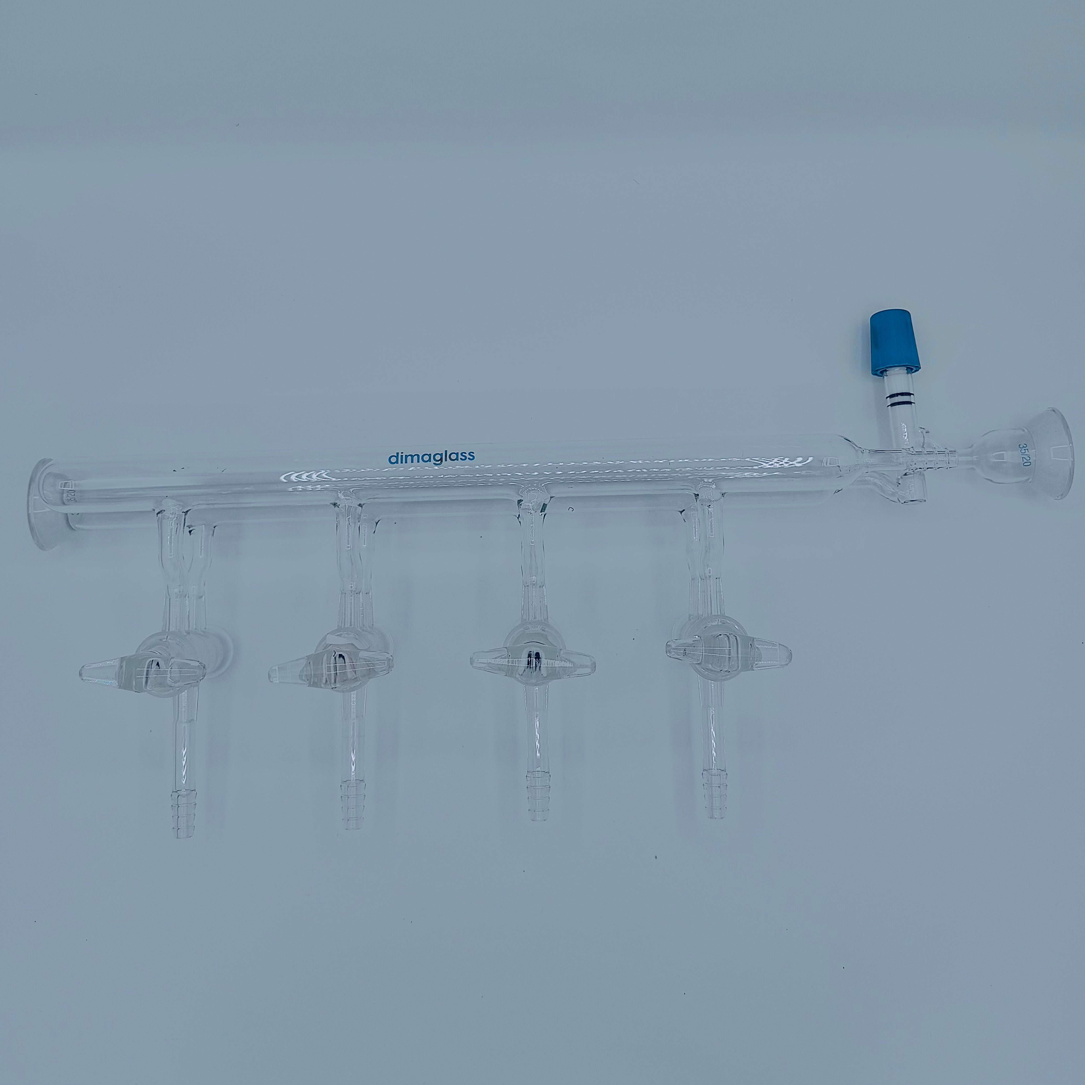 Manifold, Double, High Vacuum Valve and 35/20 Spherical Joint 4 Ports